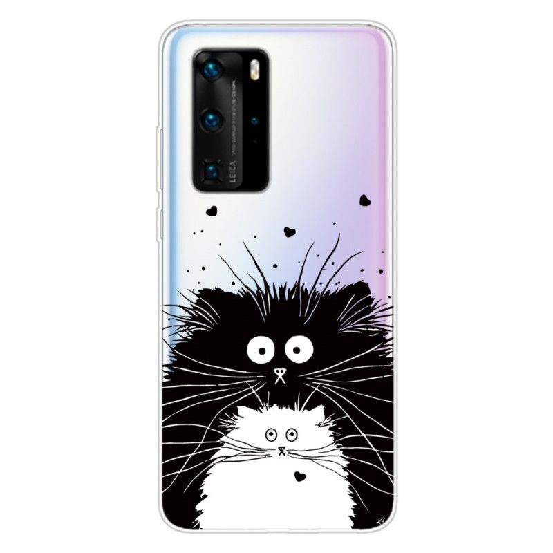Cover Hoesje Huawei P40 Pro Telefoonhoesje Transparant Verrast Katten