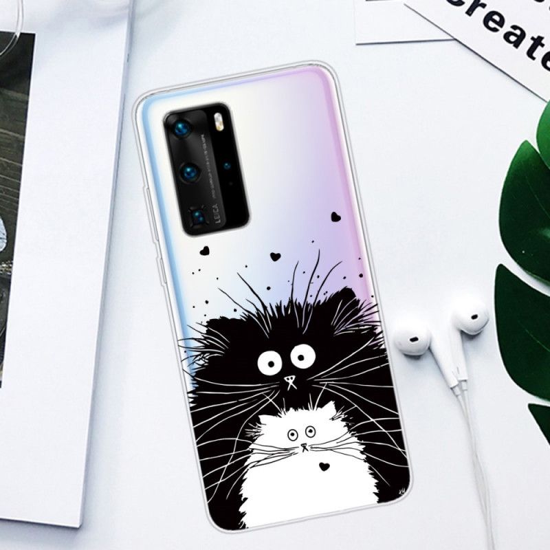 Cover Hoesje Huawei P40 Pro Telefoonhoesje Transparant Verrast Katten