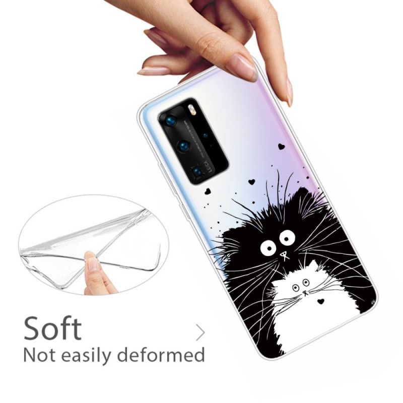 Cover Hoesje Huawei P40 Pro Telefoonhoesje Transparant Verrast Katten