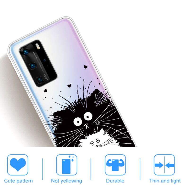Cover Hoesje Huawei P40 Pro Telefoonhoesje Transparant Verrast Katten