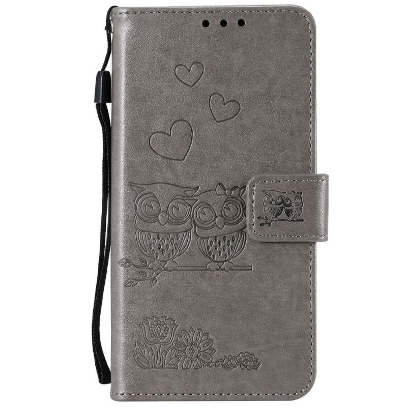 Flip Case Leren Huawei P40 Pro Lichtblauw Uilen Verliefd Op String