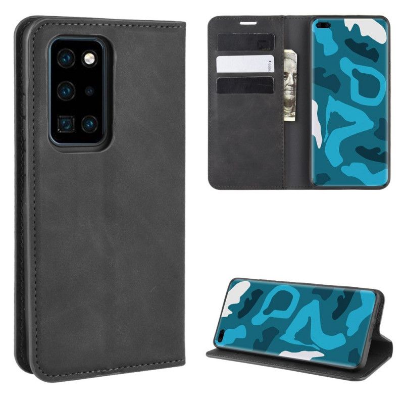 Folio-hoesje Huawei P40 Pro Grijs Zwart Lederen Effect In Zakelijke Stijl