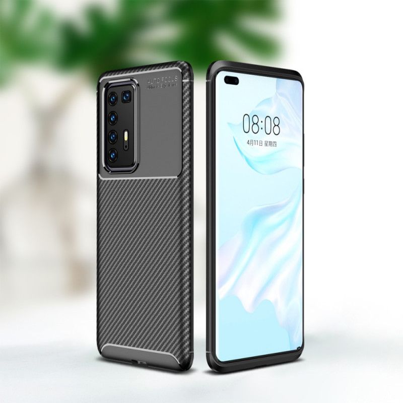 Hoesje Huawei P40 Pro Donkerblauw Zwart Flexibele Koolstofvezelstructuur