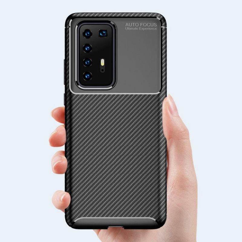 Hoesje Huawei P40 Pro Donkerblauw Zwart Flexibele Koolstofvezelstructuur