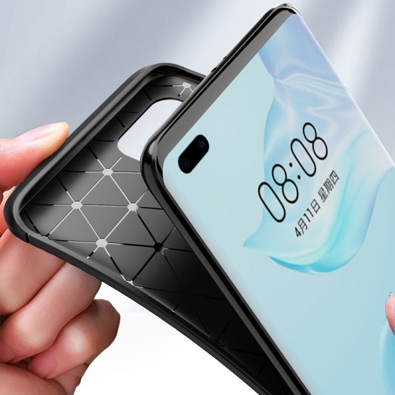 Hoesje Huawei P40 Pro Donkerblauw Zwart Flexibele Koolstofvezelstructuur