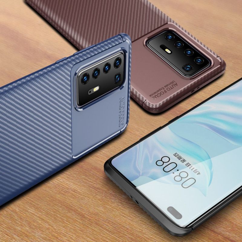 Hoesje Huawei P40 Pro Donkerblauw Zwart Flexibele Koolstofvezelstructuur