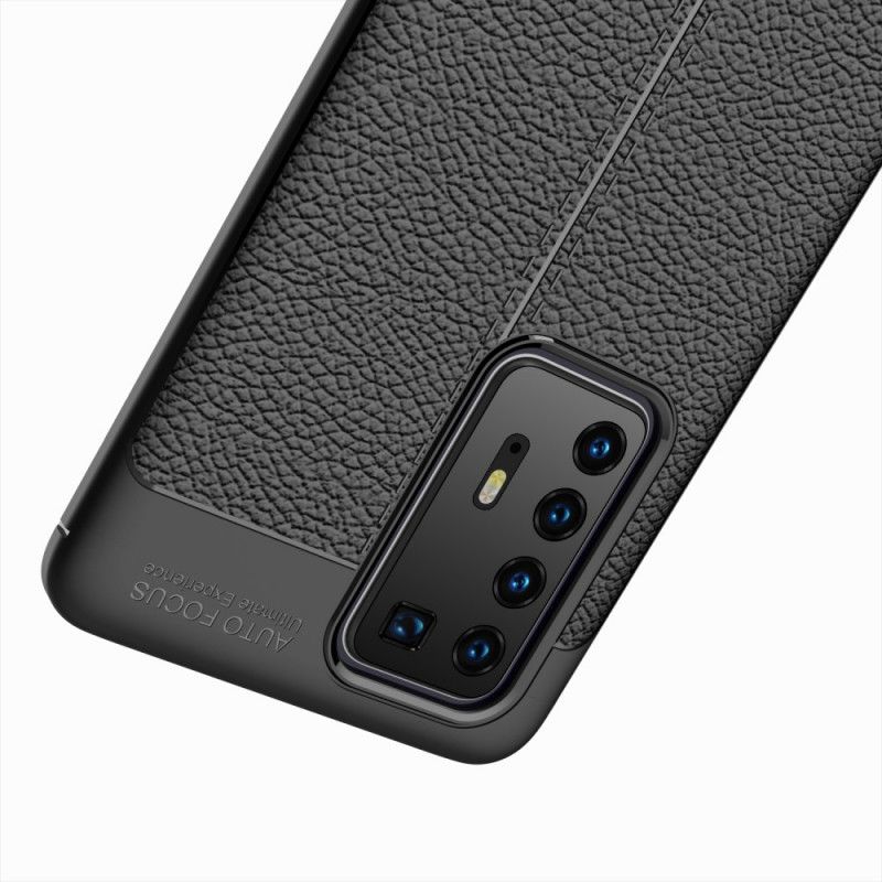 Hoesje Huawei P40 Pro Rood Zwart Dubbellijns Lychee Leereffect