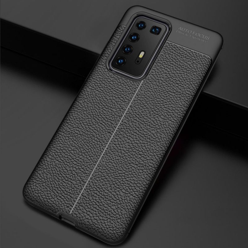 Hoesje Huawei P40 Pro Rood Zwart Dubbellijns Lychee Leereffect