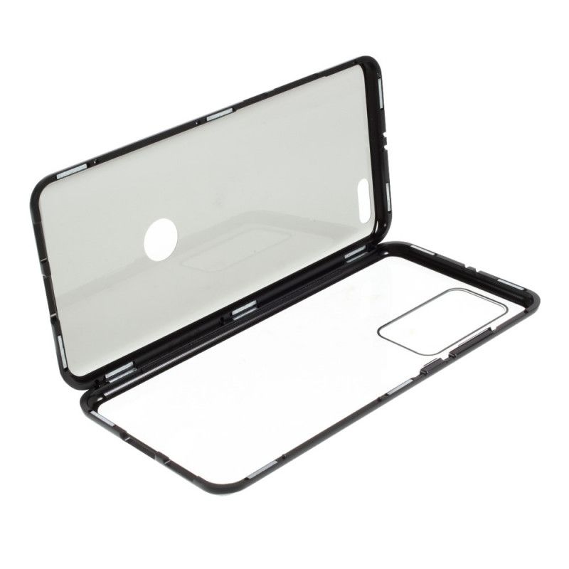 Hoesje Huawei P40 Pro Rood Zwart Metalen Randen En Dubbel Gehard Glas