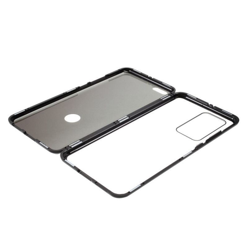 Hoesje Huawei P40 Pro Rood Zwart Metalen Randen En Dubbel Gehard Glas