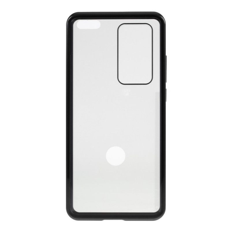 Hoesje Huawei P40 Pro Rood Zwart Metalen Randen En Dubbel Gehard Glas