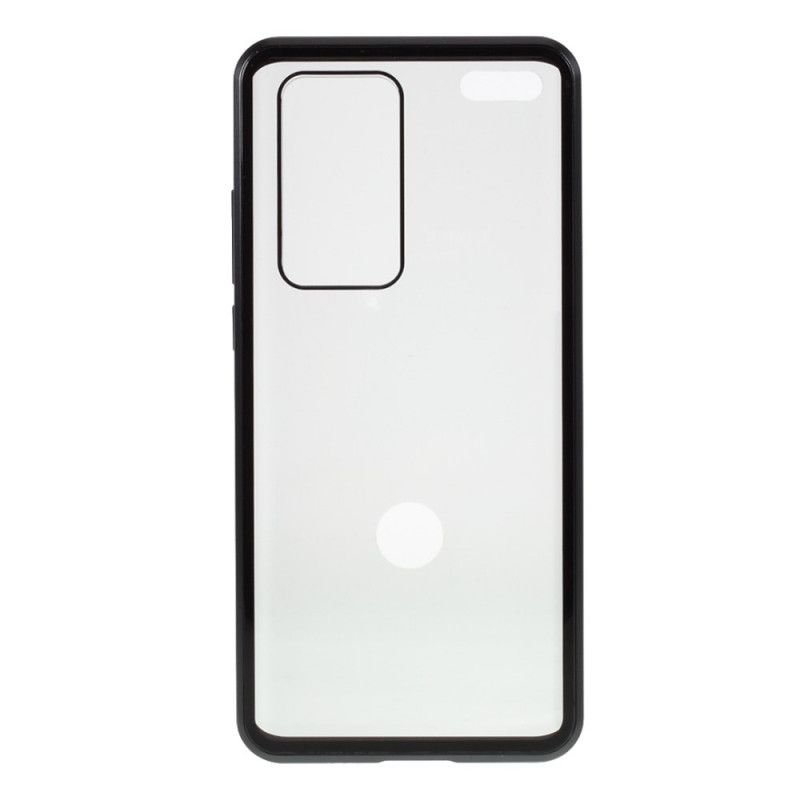 Hoesje Huawei P40 Pro Rood Zwart Metalen Randen En Dubbel Gehard Glas