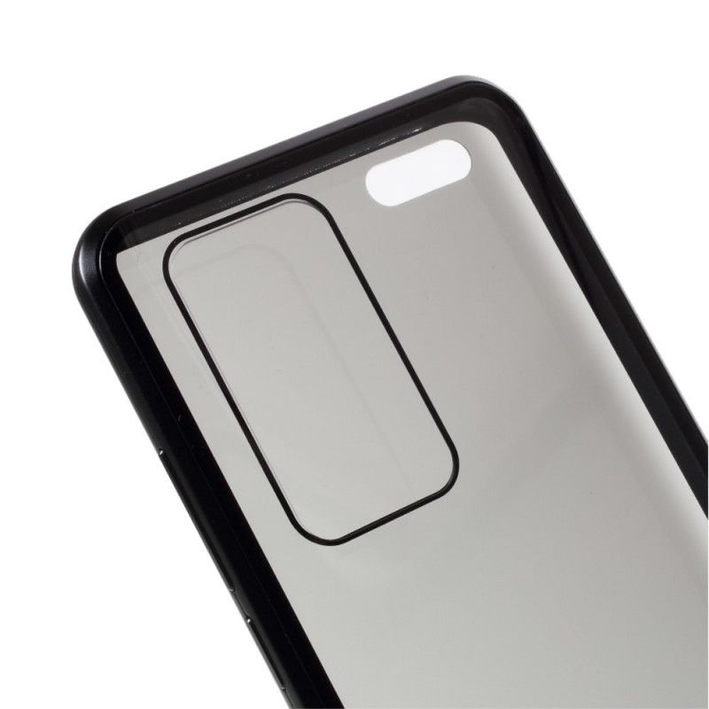 Hoesje Huawei P40 Pro Rood Zwart Metalen Randen En Dubbel Gehard Glas