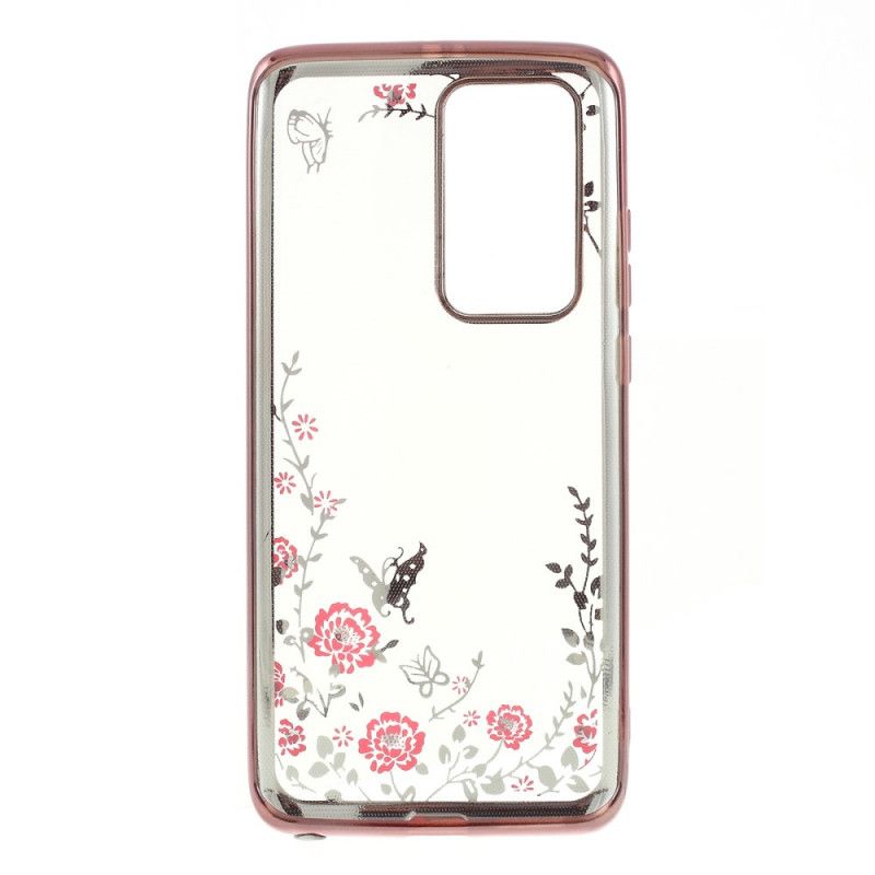 Hoesje Huawei P40 Pro Rose Goud Goud Metalen Effectrand Met Vlinders