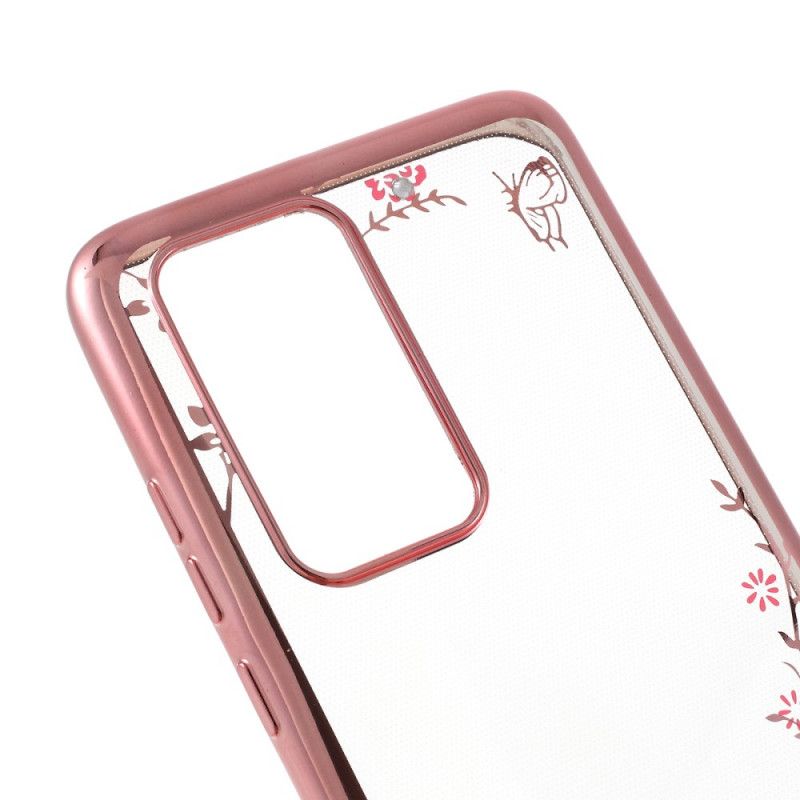 Hoesje Huawei P40 Pro Rose Goud Goud Metalen Effectrand Met Vlinders