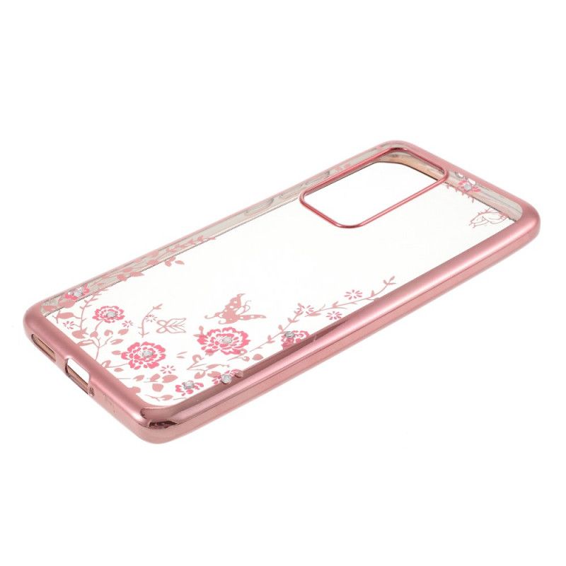 Hoesje Huawei P40 Pro Rose Goud Goud Metalen Effectrand Met Vlinders