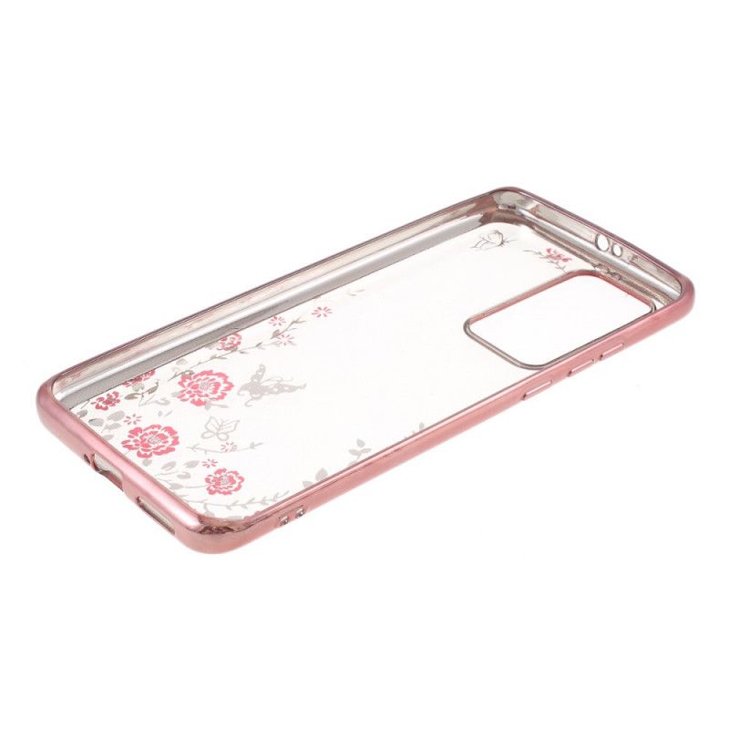 Hoesje Huawei P40 Pro Rose Goud Goud Metalen Effectrand Met Vlinders