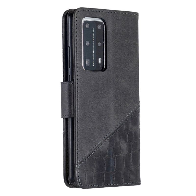 Leren Hoesje Huawei P40 Pro Grijs Zwart Klassiek Krokodillenleereffect