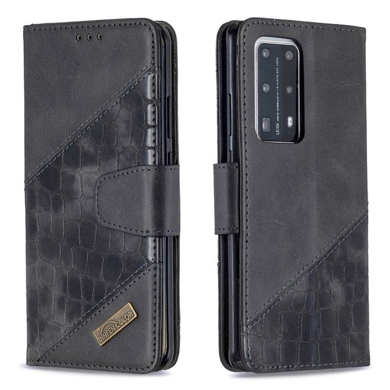 Leren Hoesje Huawei P40 Pro Grijs Zwart Klassiek Krokodillenleereffect