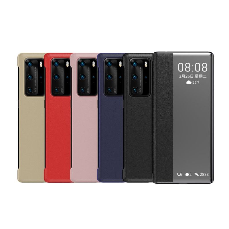 Zichtomslag Huawei P40 Pro Marineblauw Zwart Kunstleer Met Textuur