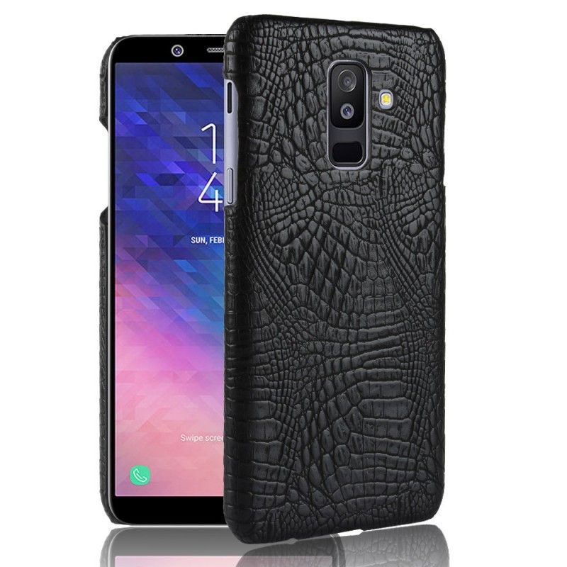 Case Hoesje Samsung Galaxy A6 Plus Zwart Telefoonhoesje Krokodillenhuideffect