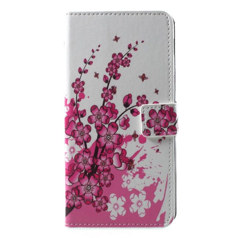 Cover Folio-hoesje Samsung Galaxy A6 Plus Magenta Telefoonhoesje Tropische Bloemen