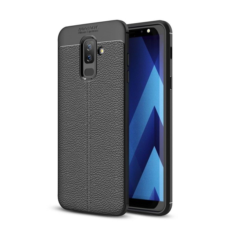 Hoesje voor Samsung Galaxy A6 Plus Grijs Zwart Dubbellijns Lychee Leereffect