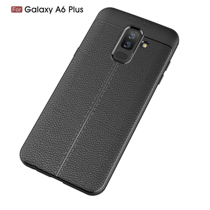 Hoesje voor Samsung Galaxy A6 Plus Grijs Zwart Dubbellijns Lychee Leereffect