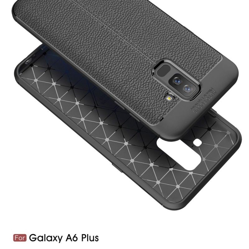 Hoesje voor Samsung Galaxy A6 Plus Grijs Zwart Dubbellijns Lychee Leereffect