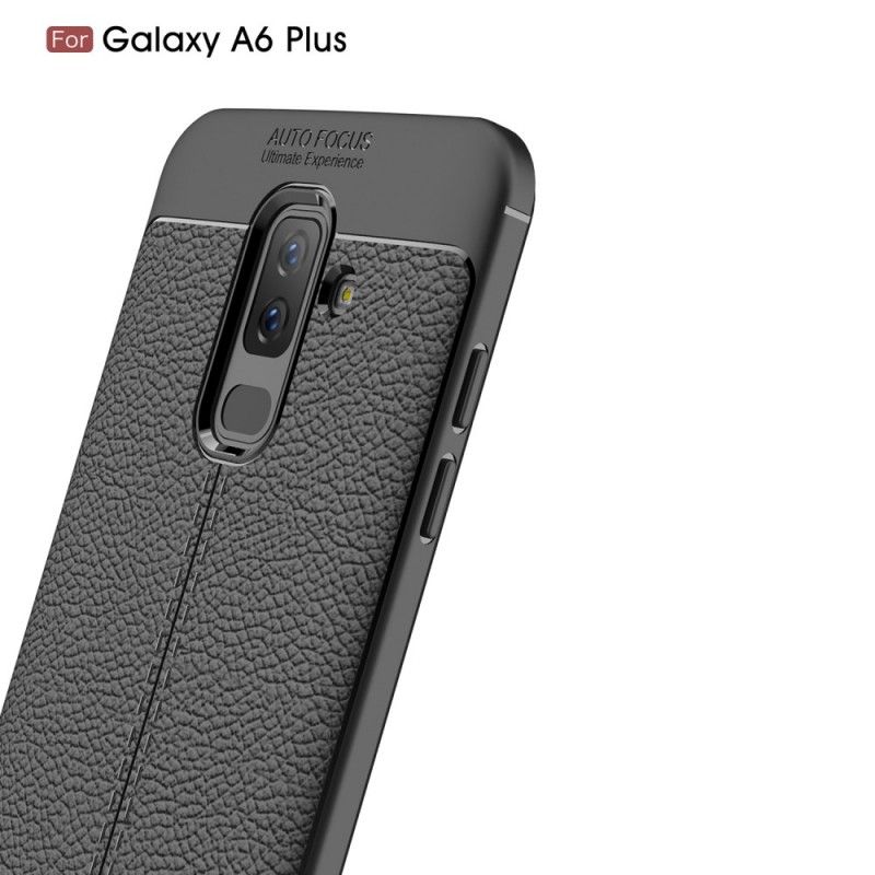 Hoesje voor Samsung Galaxy A6 Plus Grijs Zwart Dubbellijns Lychee Leereffect