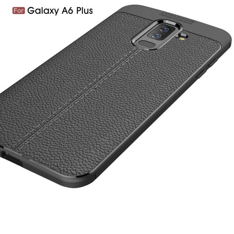 Hoesje voor Samsung Galaxy A6 Plus Grijs Zwart Dubbellijns Lychee Leereffect