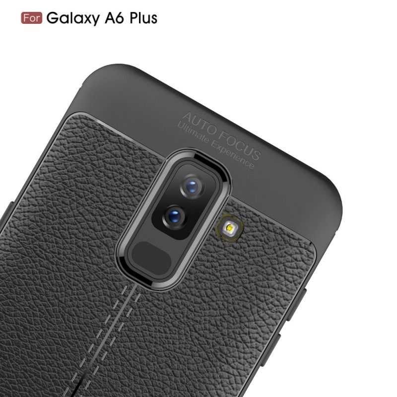 Hoesje voor Samsung Galaxy A6 Plus Grijs Zwart Dubbellijns Lychee Leereffect