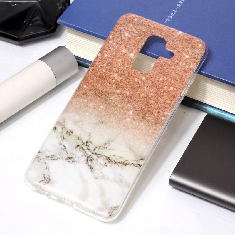Hoesje voor Samsung Galaxy A6 Plus Wit Zwart Marmeren Glitter