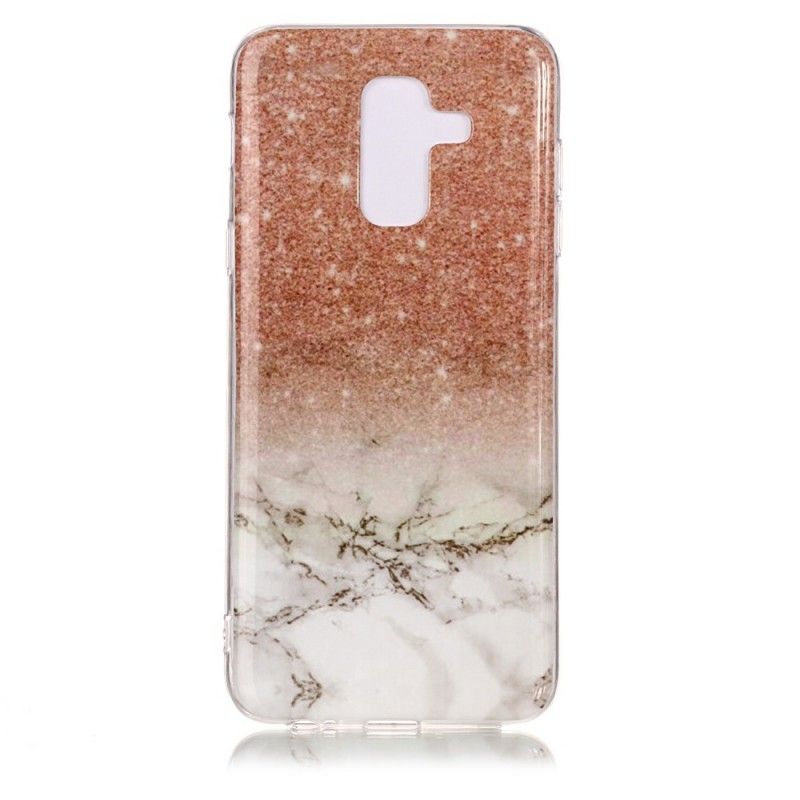 Hoesje voor Samsung Galaxy A6 Plus Wit Zwart Marmeren Glitter