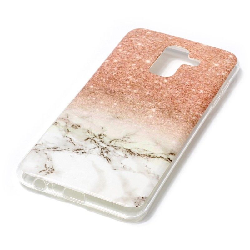 Hoesje voor Samsung Galaxy A6 Plus Wit Zwart Marmeren Glitter