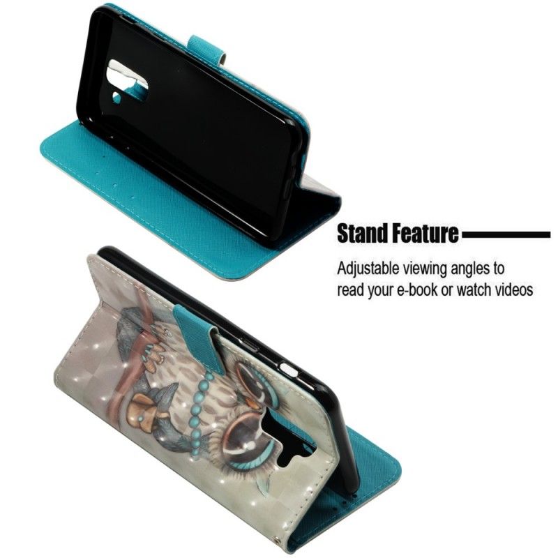 Leren Hoesje Samsung Galaxy A6 Plus 3D Uil Missen