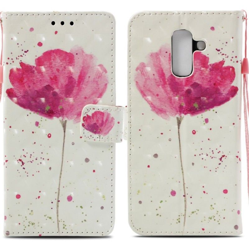 Leren Hoesje voor Samsung Galaxy A6 Plus 3D Aquarel Klaproos