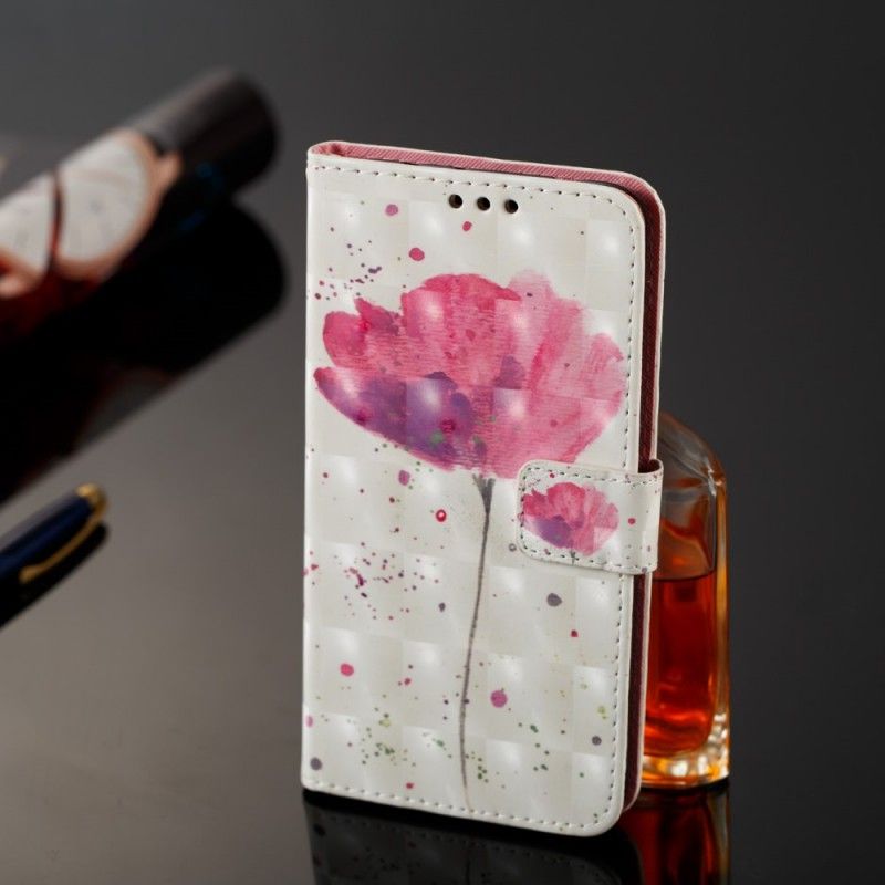 Leren Hoesje voor Samsung Galaxy A6 Plus 3D Aquarel Klaproos