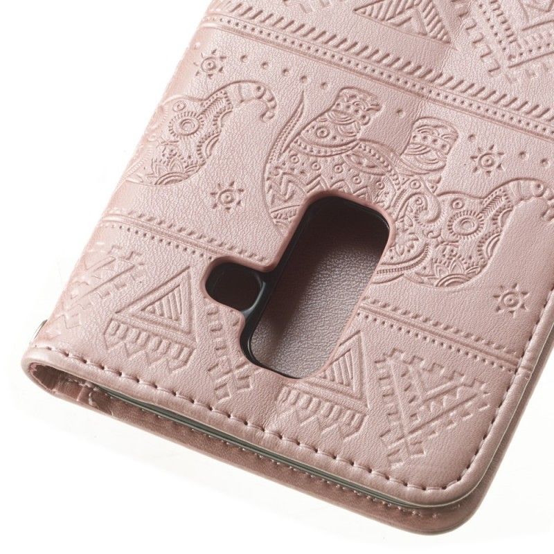 Leren Hoesje voor Samsung Galaxy A6 Plus Paars Kunstleer Tribale Olifanten