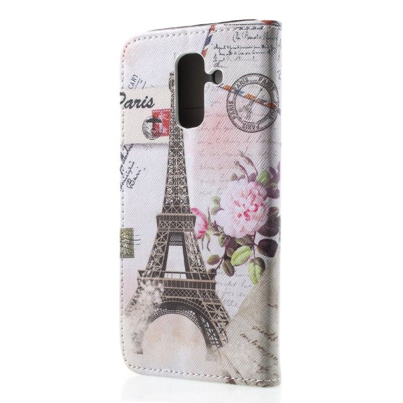 Leren Hoesje voor Samsung Galaxy A6 Plus Retro Eiffeltoren