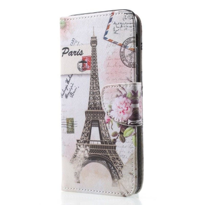 Leren Hoesje voor Samsung Galaxy A6 Plus Retro Eiffeltoren