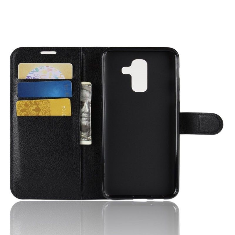 Leren Hoesje voor Samsung Galaxy A6 Plus Wit Zwart Lychee Kunstleer