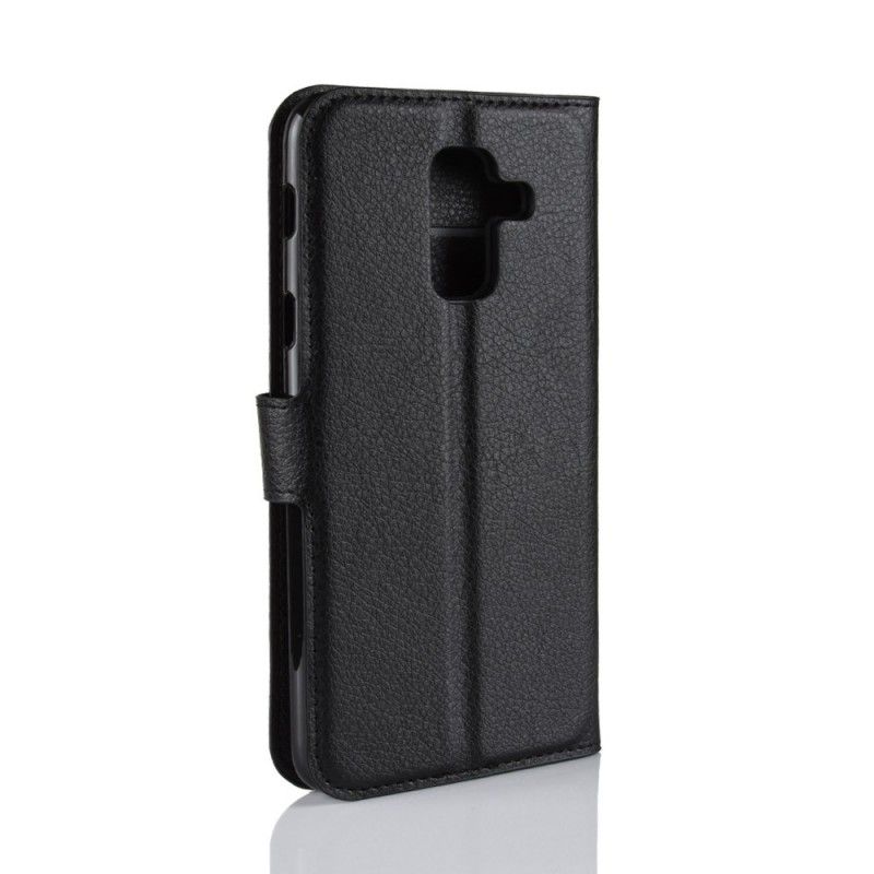 Leren Hoesje voor Samsung Galaxy A6 Plus Wit Zwart Lychee Kunstleer