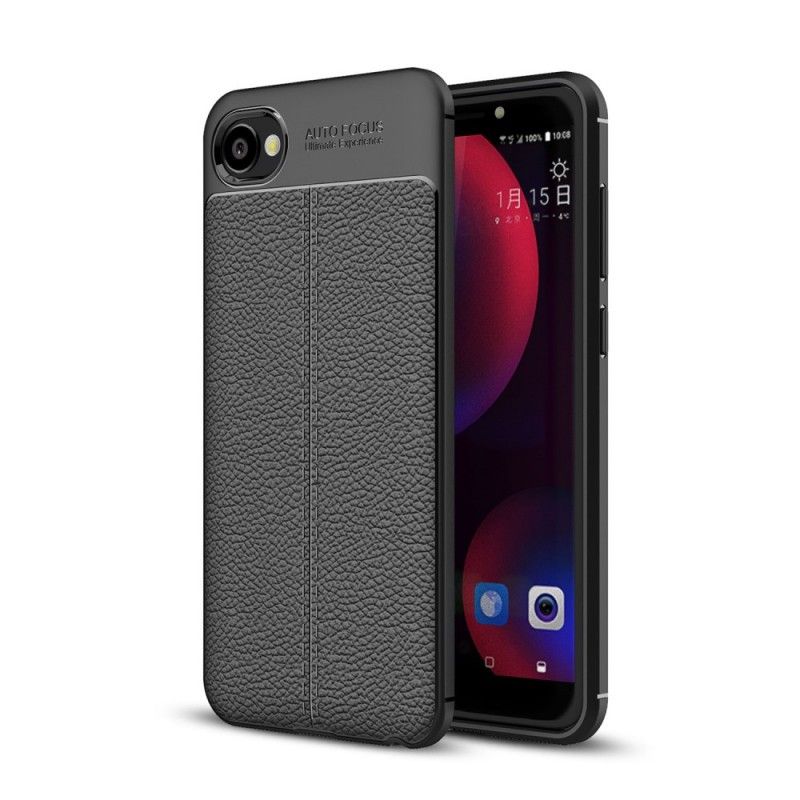 Case Hoesje HTC Desire 12 Grijs Telefoonhoesje Dubbellijn Lychee Leereffect