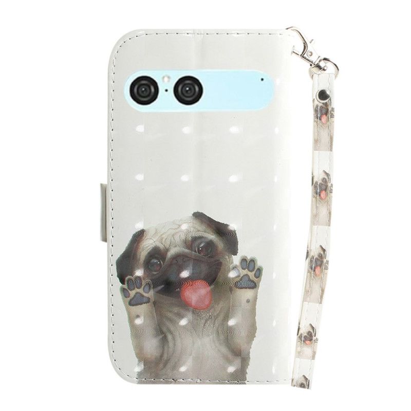 Flip Case Leren Sony Xperia 10 Vii Sleutelkoord Met Mopshond-patroon