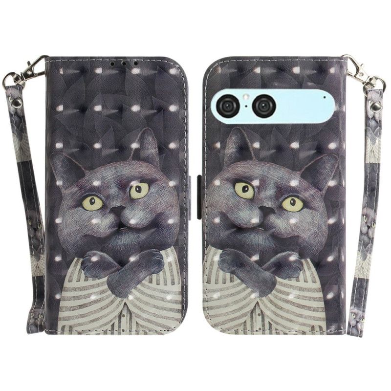 Folio-hoesje Sony Xperia 10 Vii Sleutelkoord Met Grijze Kat