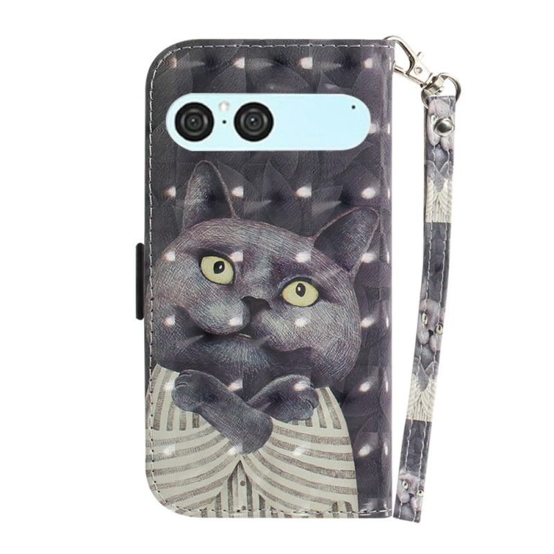 Folio-hoesje Sony Xperia 10 Vii Sleutelkoord Met Grijze Kat