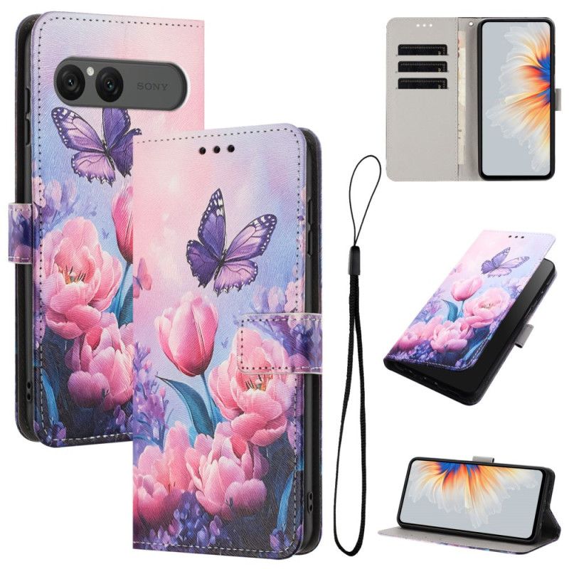 Folio-hoesje Sony Xperia 10 Vii Telefoonhoesje Roze Bloemenpatroon