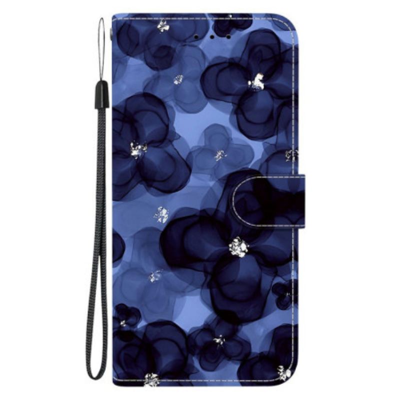 Leren Hoesje Sony Xperia 10 Vii Blauw Bloemenpatroon Bescherming Hoesje