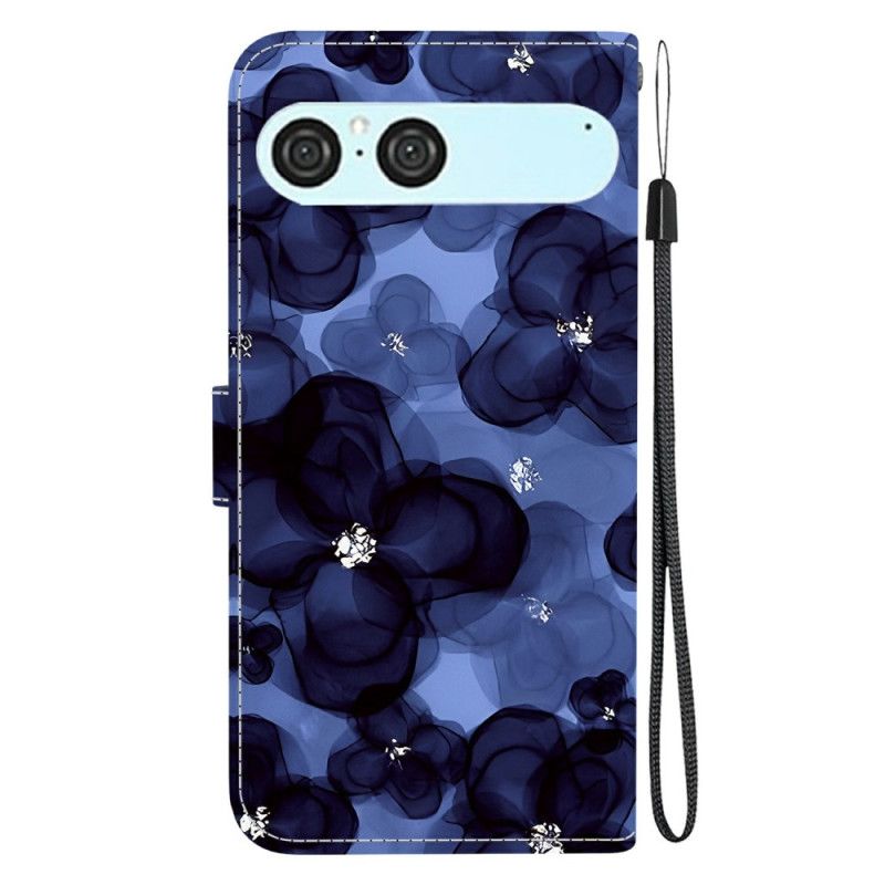 Leren Hoesje Sony Xperia 10 Vii Blauw Bloemenpatroon Bescherming Hoesje
